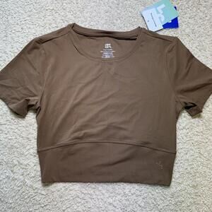 JoyLab Athletic Crop T-Shirt Coffee Brown SMALL NWT